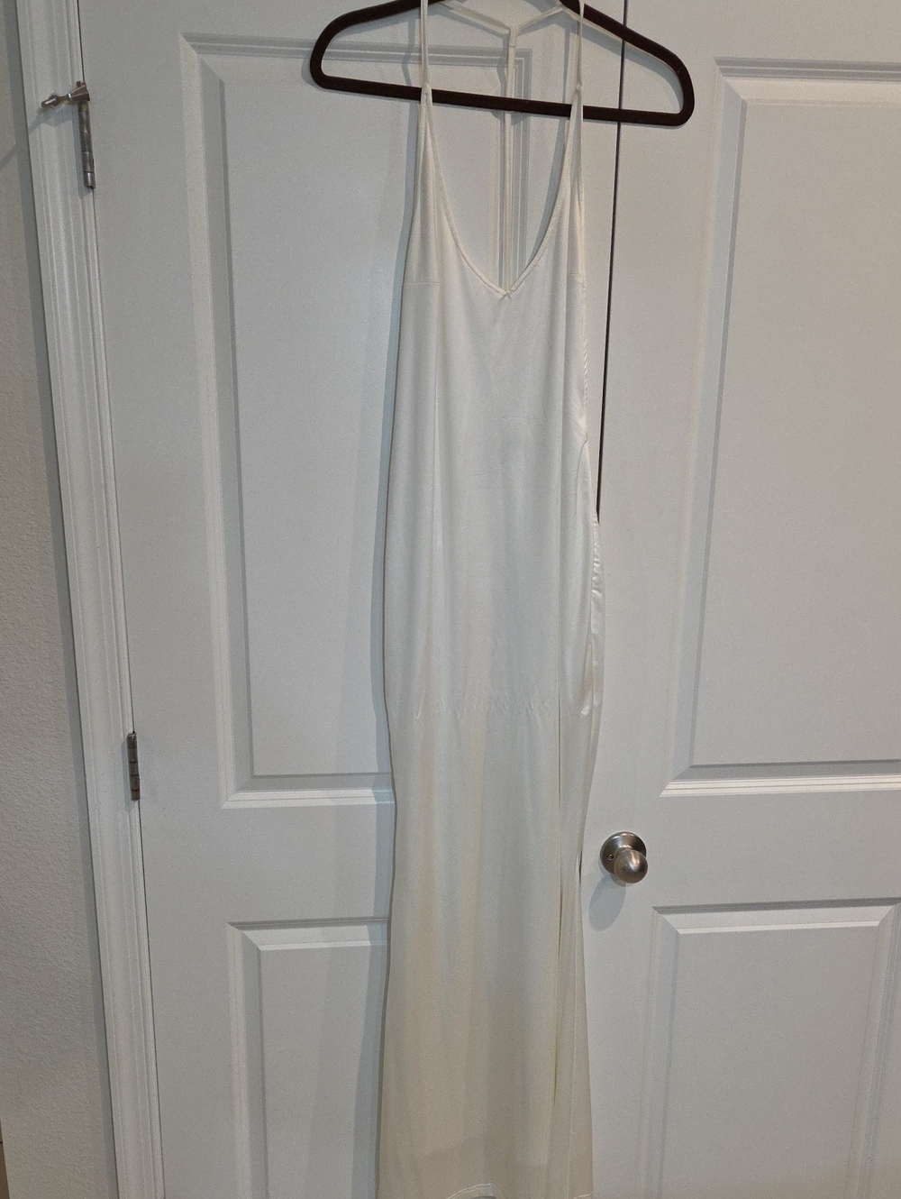 Fashion Nova White Slip Maxi Dress with V-Neck